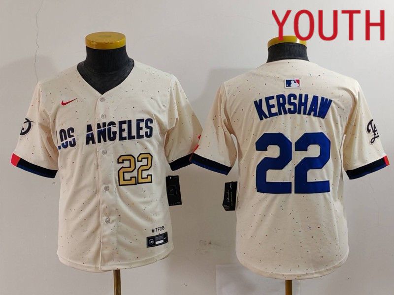 Youth Los Angeles Dodgers #22 Kershaw Cream Fashion Nike Game MLB Jersey style 7011->youth mlb jersey->Youth Jersey